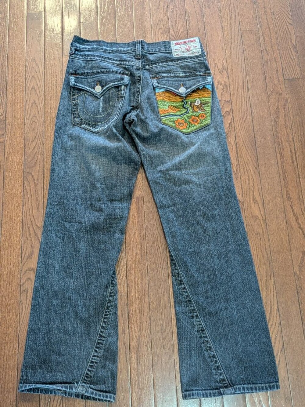 Y2K True Religion Buddah Nature Embroidered Joey Flare Jeans Made in USA 32x34